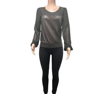 Arden B. Long Sleeve Blouse Silver Size M